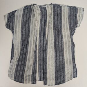 Blue And White Light Flowy Short Sleeve Open Cardigan Cover Up Large [65]